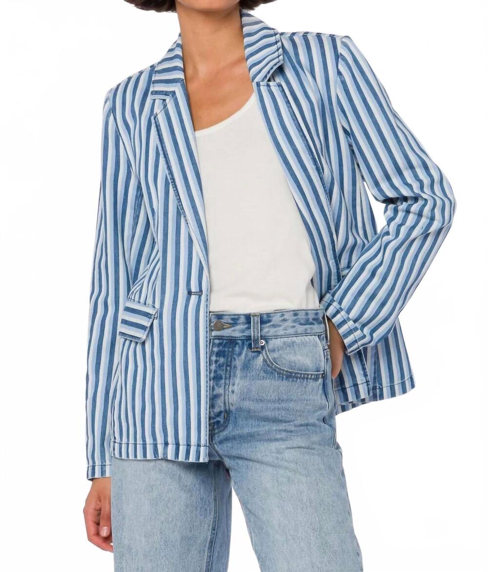 NEW VELVET HEART deni single button blazer in blue stripe